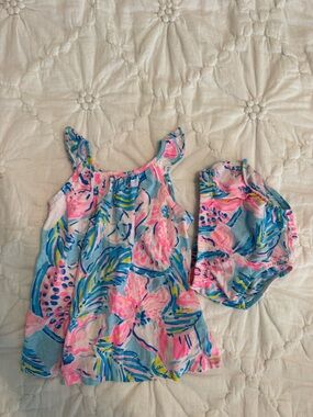Lilly Pulitzer Girls Pink & Blue Floral Matching Set